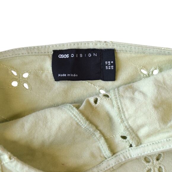 ASOS Design Light Sage Green Eyelet Cotton Skater Dress Size 6 - Picture 5 of 7